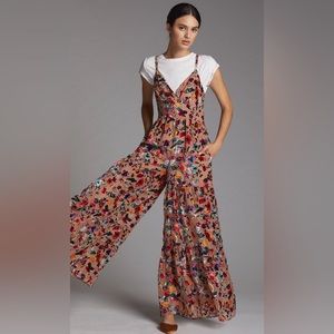 Anthropologie Hutch Flounced Floral Velvet Burnout Jumpsuit, Size 4